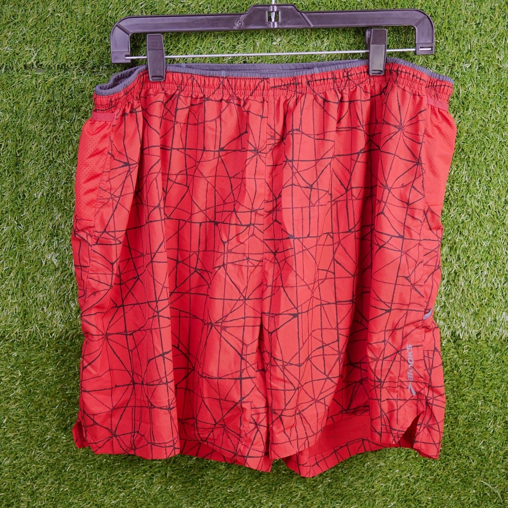 Brooks Running Shorts Red Geometric Print DriLayer - Men Size XL